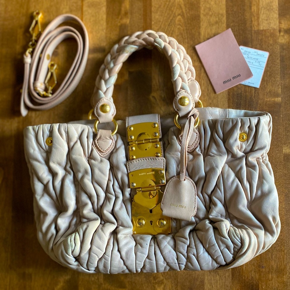 Pale pink/beige Miu Miu Matelasse purse